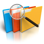 File search concept: folders and magnifying glass